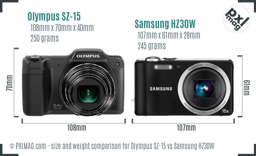 Olympus SZ-15 vs Samsung HZ30W size comparison