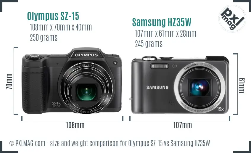 Olympus SZ-15 vs Samsung HZ35W size comparison Olympus SZ-15 vs Samsung HZ35W size comparison
