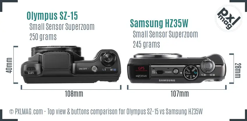 Olympus SZ-15 vs Samsung HZ35W top view buttons comparison Olympus SZ-15 vs Samsung HZ35W top view buttons comparison