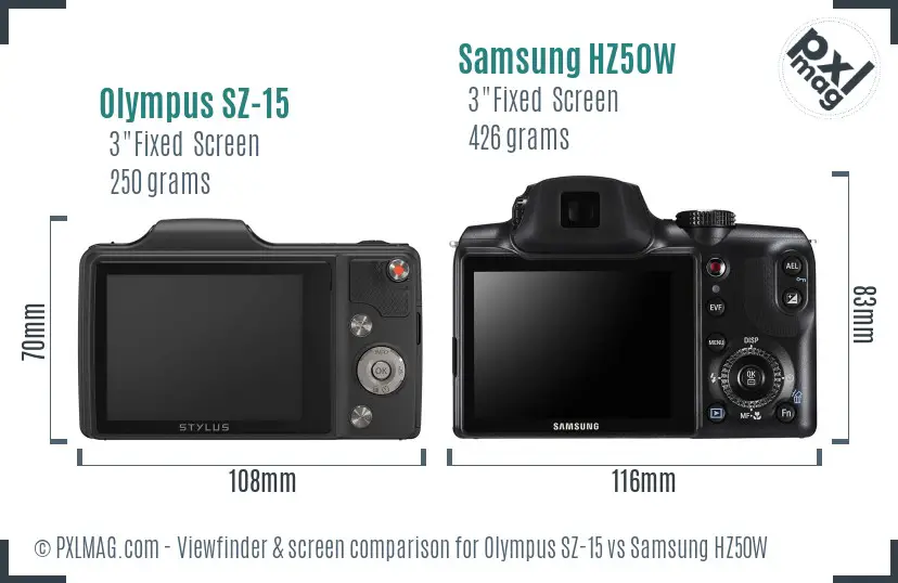 Olympus SZ-15 vs Samsung HZ50W Screen and Viewfinder comparison Olympus SZ-15 vs Samsung HZ50W Screen and Viewfinder comparison