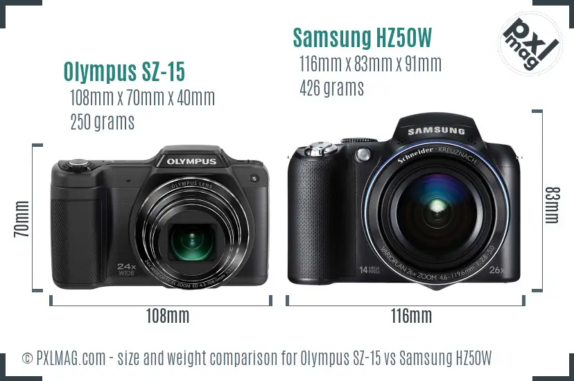 Olympus SZ-15 vs Samsung HZ50W size comparison Olympus SZ-15 vs Samsung HZ50W size comparison