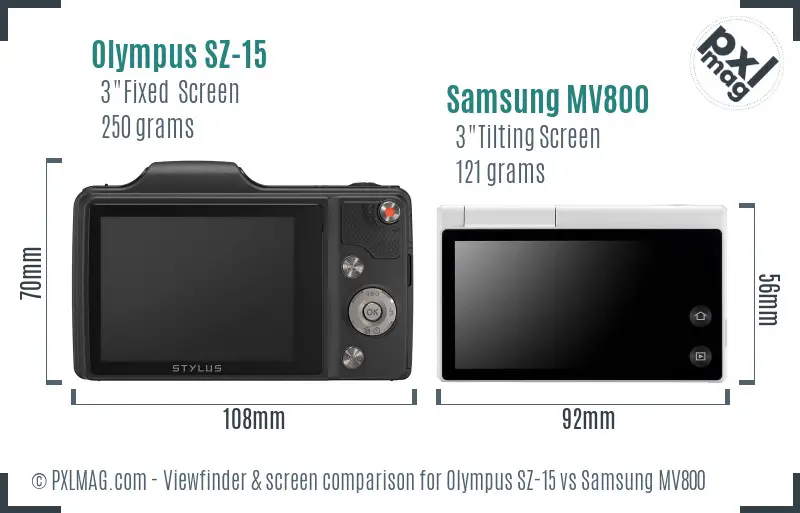 Olympus SZ-15 vs Samsung MV800 Screen and Viewfinder comparison