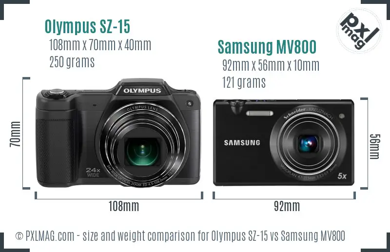 Olympus SZ-15 vs Samsung MV800 size comparison