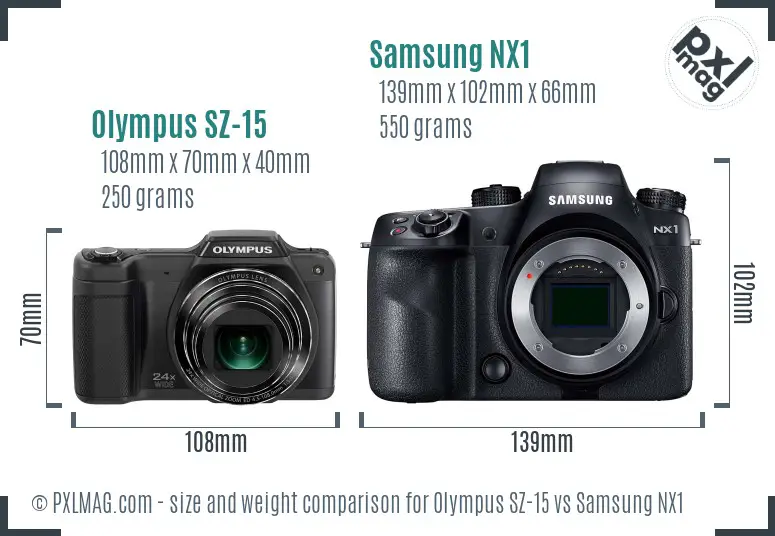 Olympus SZ-15 vs Samsung NX1 size comparison