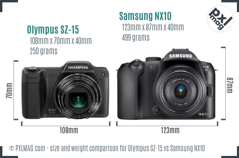 Olympus SZ-15 vs Samsung NX10 size comparison