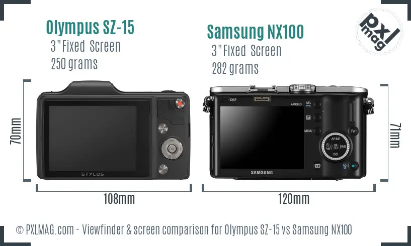 Olympus SZ-15 vs Samsung NX100 Screen and Viewfinder comparison