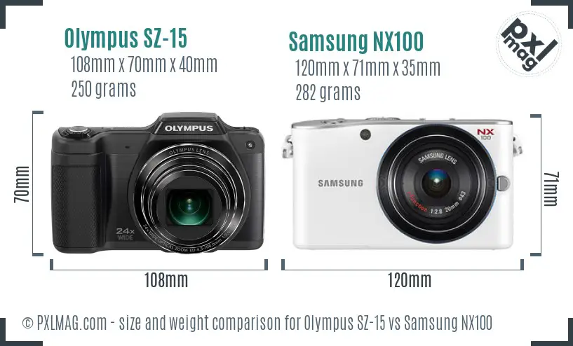 Olympus SZ-15 vs Samsung NX100 size comparison