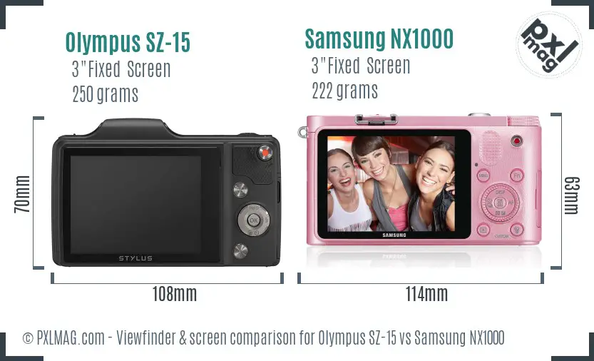 Olympus SZ-15 vs Samsung NX1000 Screen and Viewfinder comparison