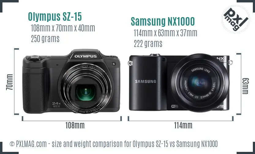 Olympus SZ-15 vs Samsung NX1000 size comparison