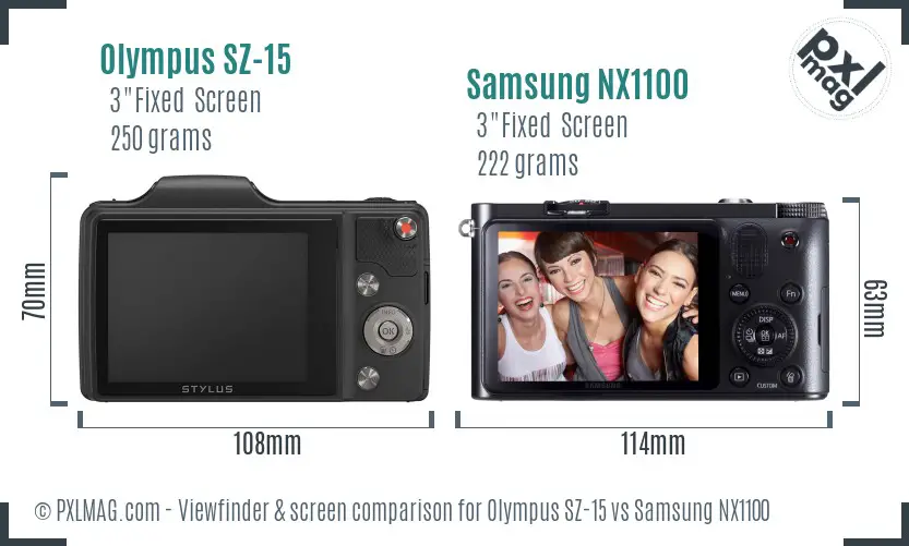 Olympus SZ-15 vs Samsung NX1100 Screen and Viewfinder comparison