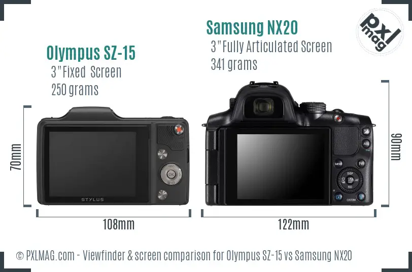 Olympus SZ-15 vs Samsung NX20 Screen and Viewfinder comparison Olympus SZ-15 vs Samsung NX20 Screen and Viewfinder comparison