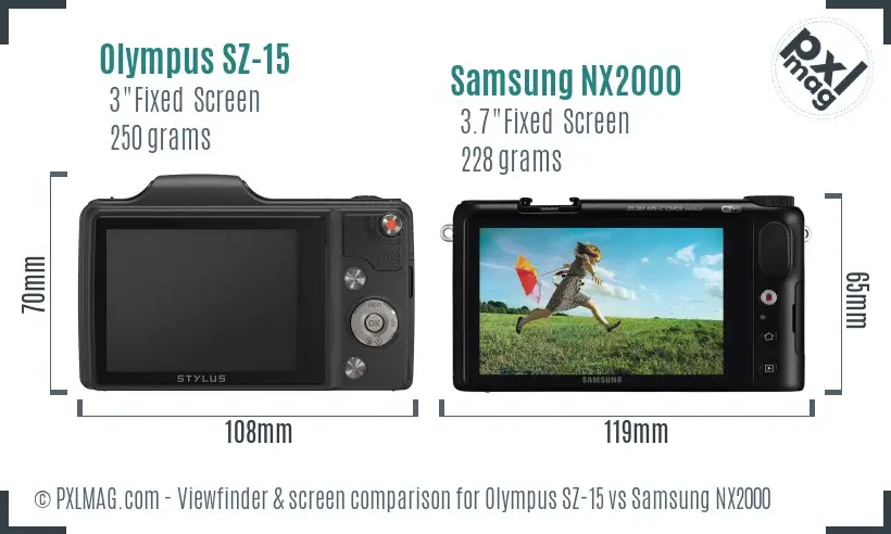 Olympus SZ-15 vs Samsung NX2000 Screen and Viewfinder comparison