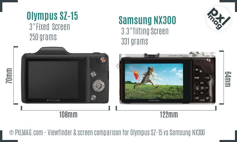Olympus SZ-15 vs Samsung NX300 Screen and Viewfinder comparison