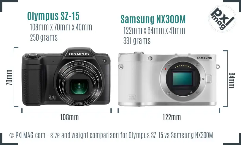 Olympus SZ-15 vs Samsung NX300M size comparison Olympus SZ-15 vs Samsung NX300M size comparison