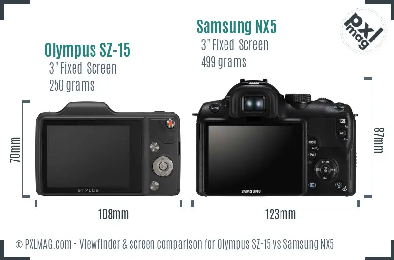 Olympus SZ-15 vs Samsung NX5 Screen and Viewfinder comparison Olympus SZ-15 vs Samsung NX5 Screen and Viewfinder comparison