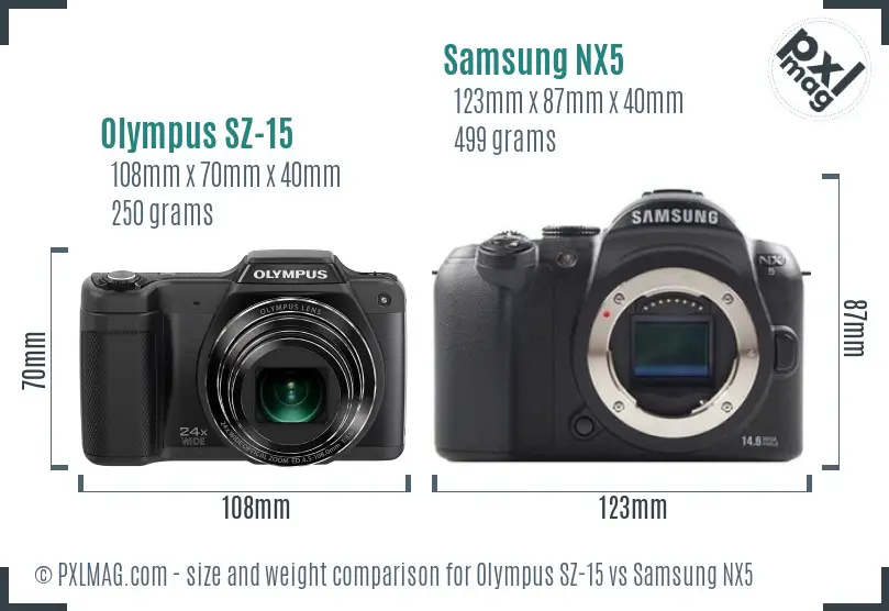 Olympus SZ-15 vs Samsung NX5 size comparison Olympus SZ-15 vs Samsung NX5 size comparison