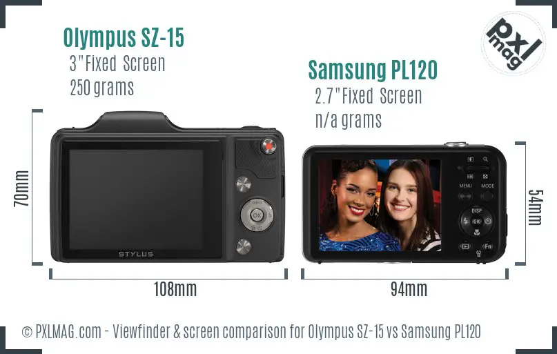 Olympus SZ-15 vs Samsung PL120 Screen and Viewfinder comparison
