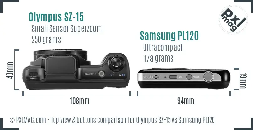 Olympus SZ-15 vs Samsung PL120 top view buttons comparison