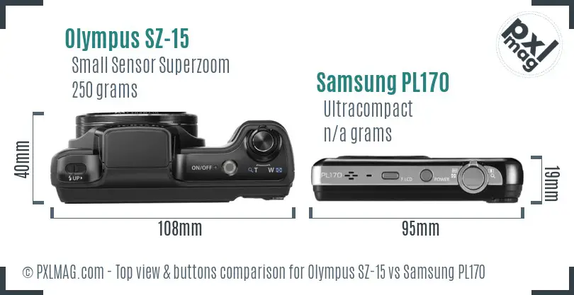 Olympus SZ-15 vs Samsung PL170 top view buttons comparison Olympus SZ-15 vs Samsung PL170 top view buttons comparison