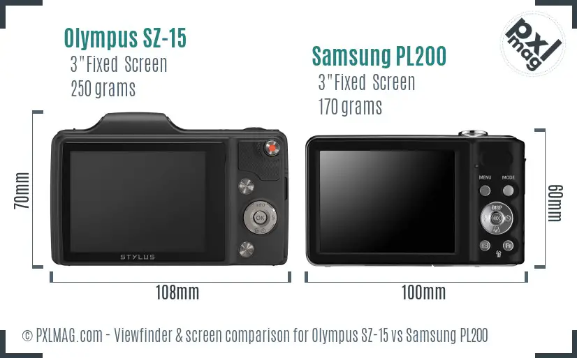 Olympus SZ-15 vs Samsung PL200 Screen and Viewfinder comparison