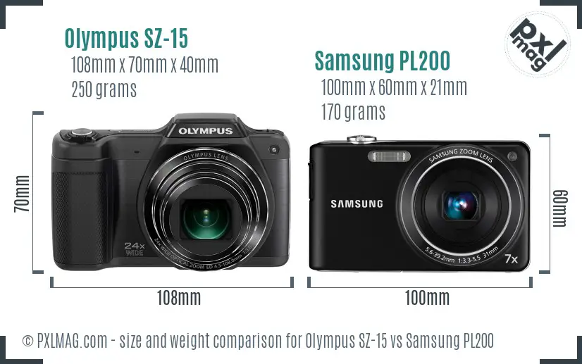 Olympus SZ-15 vs Samsung PL200 size comparison