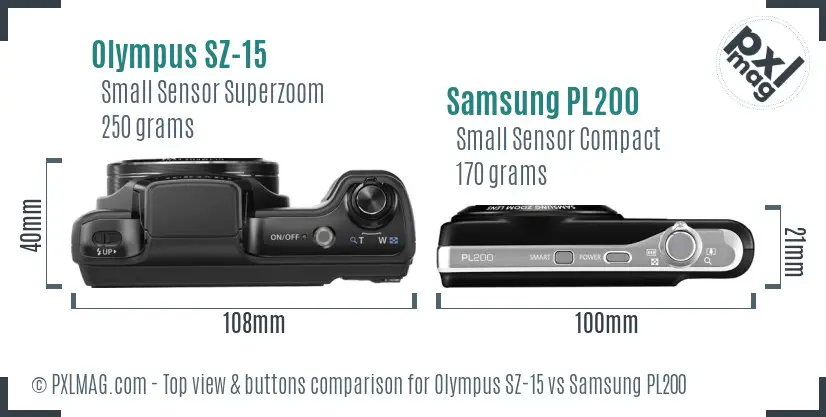 Olympus SZ-15 vs Samsung PL200 top view buttons comparison