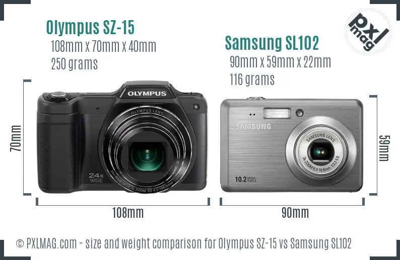 Olympus SZ-15 vs Samsung SL102 size comparison