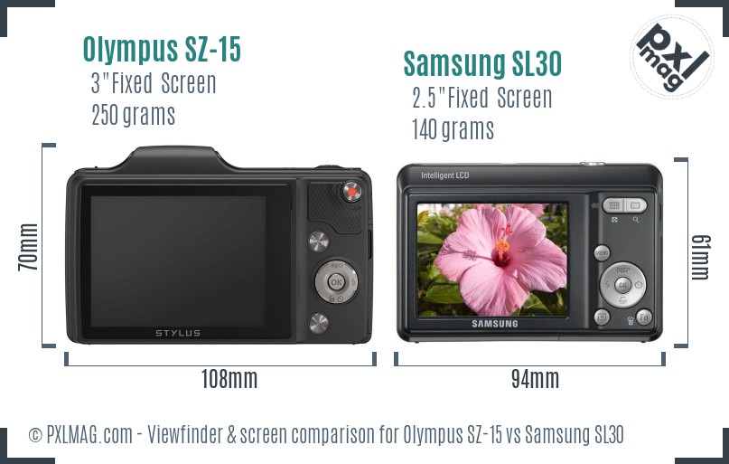 Olympus SZ-15 vs Samsung SL30 Screen and Viewfinder comparison