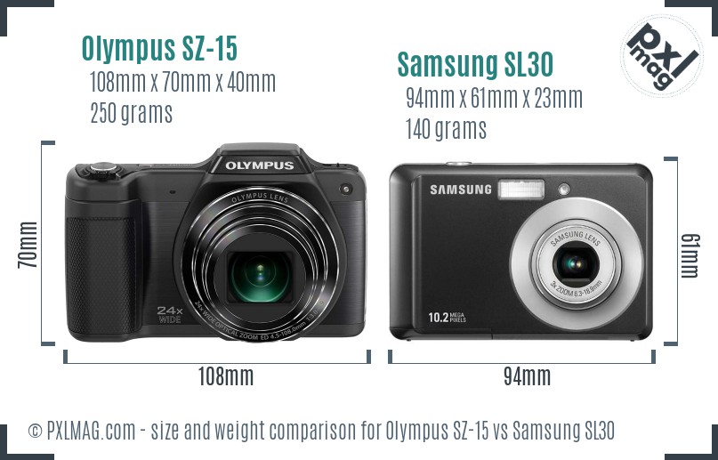 Olympus SZ-15 vs Samsung SL30 size comparison