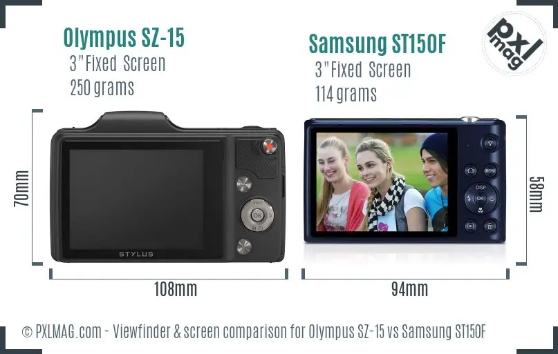 Olympus SZ-15 vs Samsung ST150F Screen and Viewfinder comparison