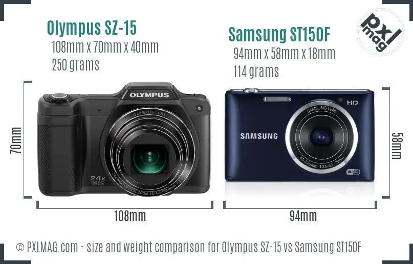 Olympus SZ-15 vs Samsung ST150F size comparison