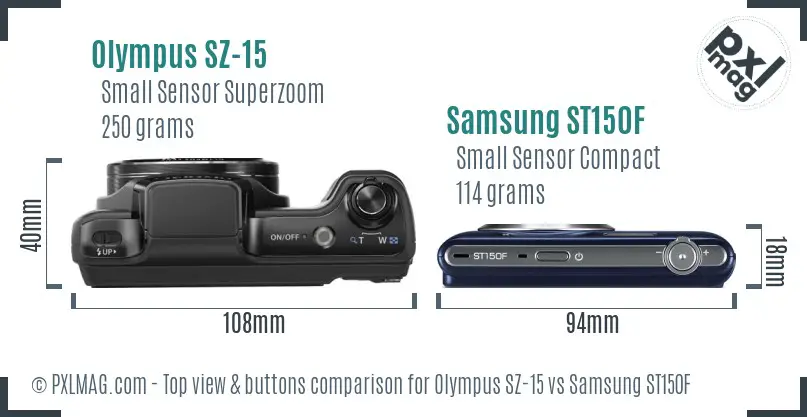 Olympus SZ-15 vs Samsung ST150F top view buttons comparison
