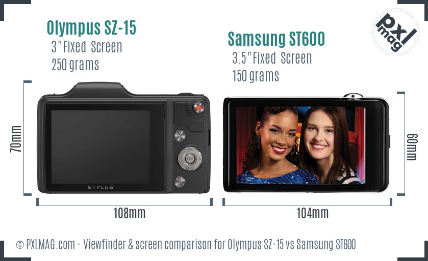 Olympus SZ-15 vs Samsung ST600 Screen and Viewfinder comparison
