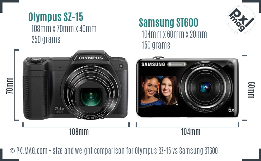 Olympus SZ-15 vs Samsung ST600 size comparison Olympus SZ-15 vs Samsung ST600 size comparison