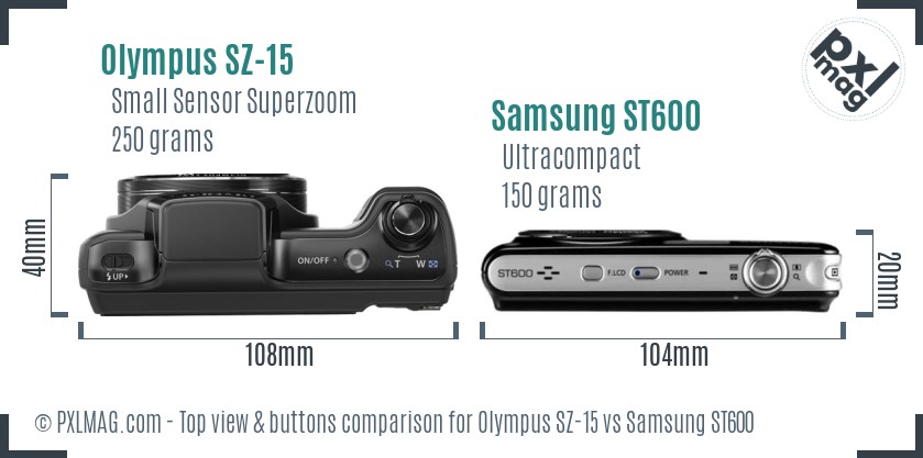 Olympus SZ-15 vs Samsung ST600 top view buttons comparison