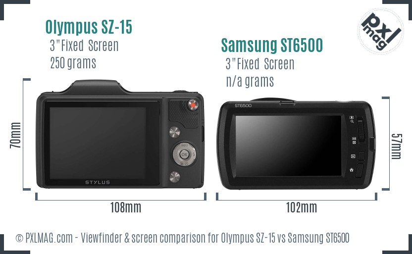 Olympus SZ-15 vs Samsung ST6500 Screen and Viewfinder comparison