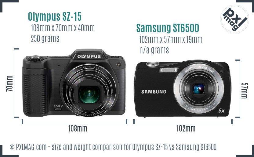Olympus SZ-15 vs Samsung ST6500 size comparison Olympus SZ-15 vs Samsung ST6500 size comparison
