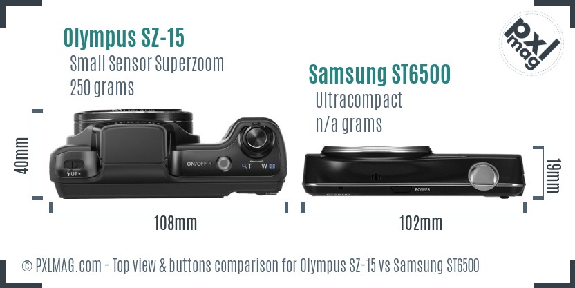 Olympus SZ-15 vs Samsung ST6500 top view buttons comparison