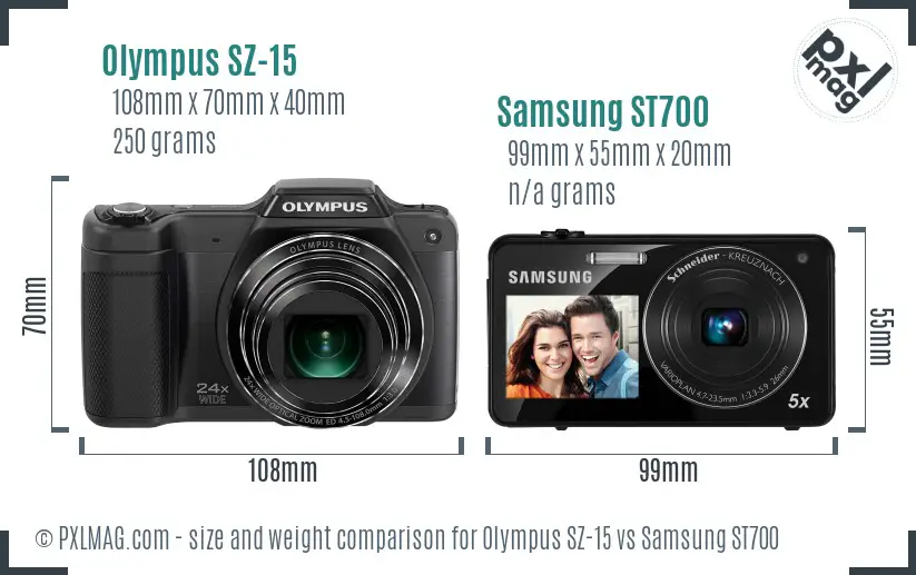 Olympus SZ-15 vs Samsung ST700 size comparison Olympus SZ-15 vs Samsung ST700 size comparison