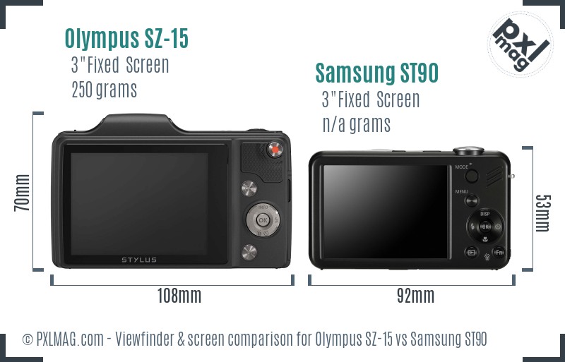 Olympus SZ-15 vs Samsung ST90 Screen and Viewfinder comparison