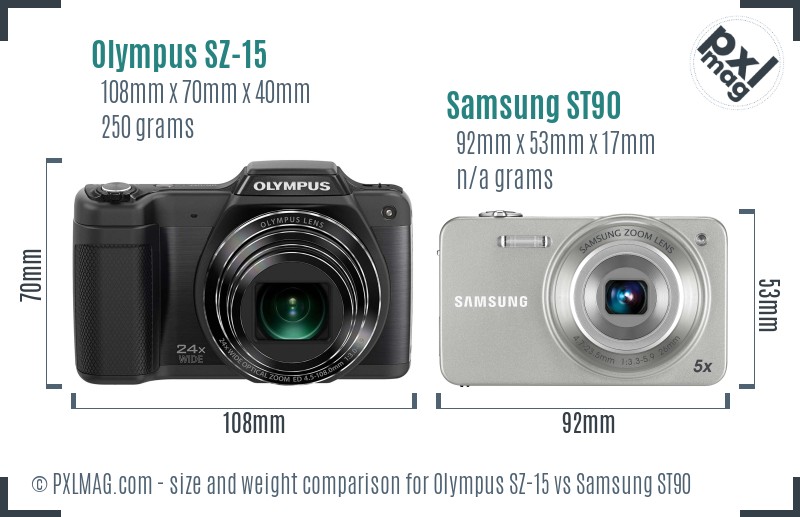 Olympus SZ-15 vs Samsung ST90 size comparison