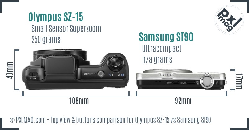 Olympus SZ-15 vs Samsung ST90 top view buttons comparison
