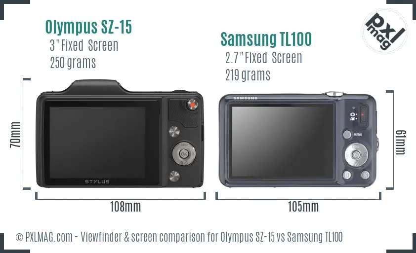 Olympus SZ-15 vs Samsung TL100 Screen and Viewfinder comparison