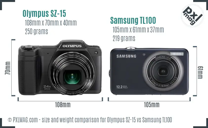 Olympus SZ-15 vs Samsung TL100 size comparison