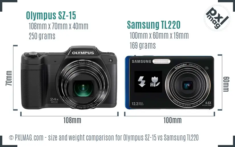 Olympus SZ-15 vs Samsung TL220 size comparison