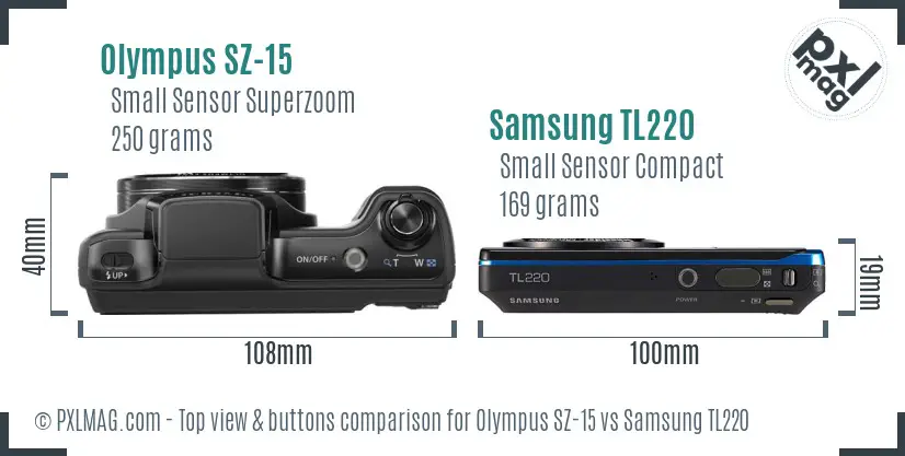 Olympus SZ-15 vs Samsung TL220 top view buttons comparison