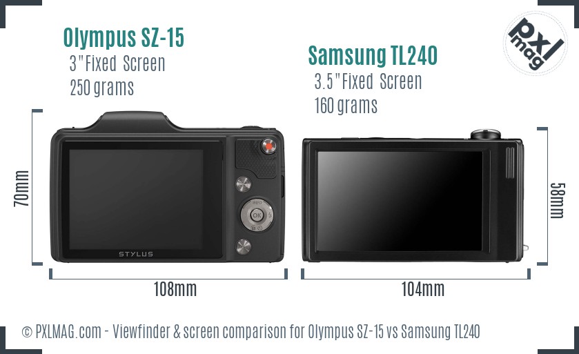 Olympus SZ-15 vs Samsung TL240 Screen and Viewfinder comparison