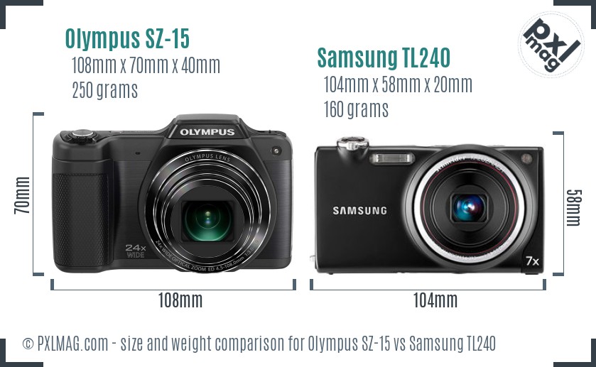 Olympus SZ-15 vs Samsung TL240 size comparison