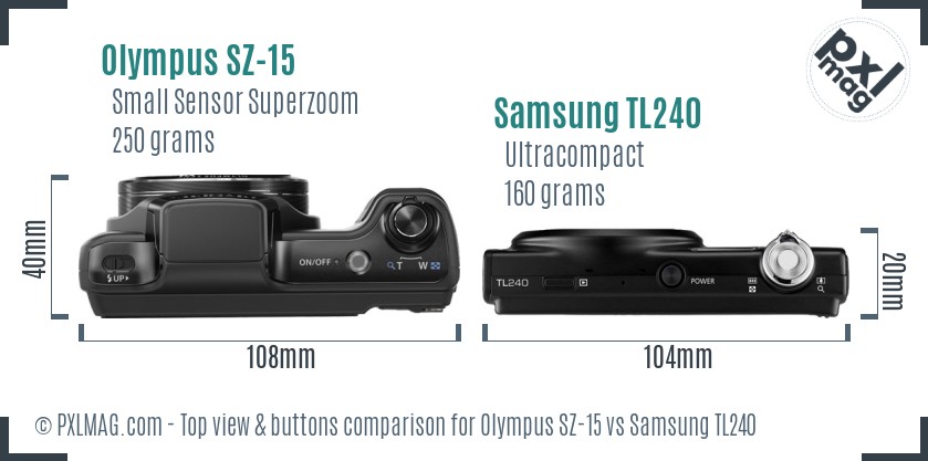 Olympus SZ-15 vs Samsung TL240 top view buttons comparison