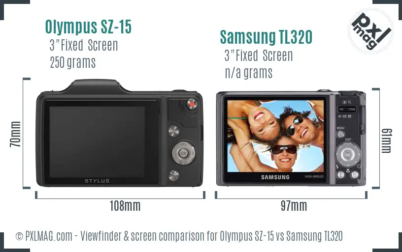 Olympus SZ-15 vs Samsung TL320 Screen and Viewfinder comparison